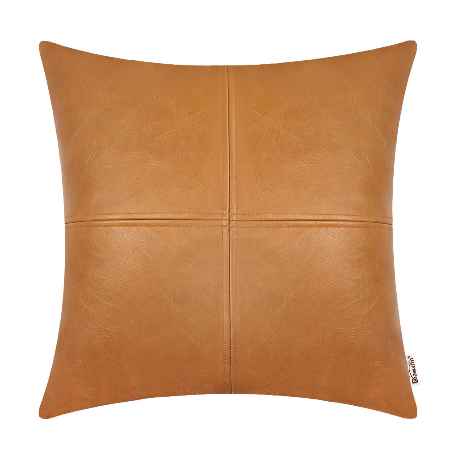 BRAWARM Faux Leather Throw Pillow Covers 16 X 16 Inches, Black Leather Pillow Cover, Hand Stitched Leather Decorative Pillow Cover for Couch Sofa Bed Living Room Home Garden