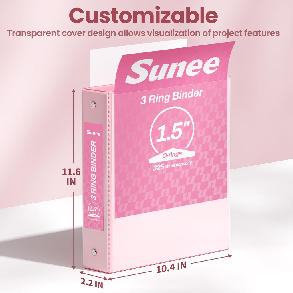 SUNEE 3 Ring Binder 1/2 Inch 1 Pack, Clear View Binder Three Ring PVC-Free (Fit 8.5x11 Inches) for School or Office Supplies, Black