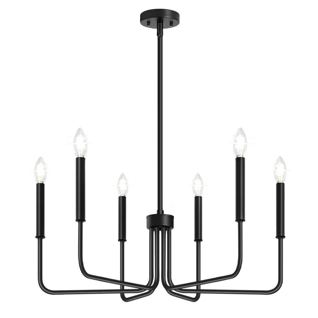 Rustic Black Chandelier, 6-Light Antique Farmhouse Chandelier for Dining Room Lighting Fixtures, Vintage Candle Pendant Light Fixtures Chandeliers for Dining Room Bedroom, Foyer and Living Room