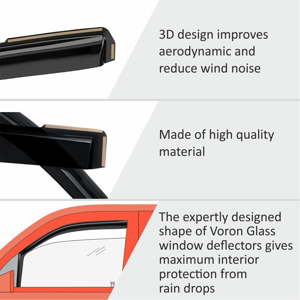 Voron Glass in-Channel Extra Durable Rain Guards for Trucks Chevrolet (Chevy) Silverado/GMC Sierra 2014-2018 Crew Cab, Window Deflectors, Vent Window Visors, 4 Pieces - 220009