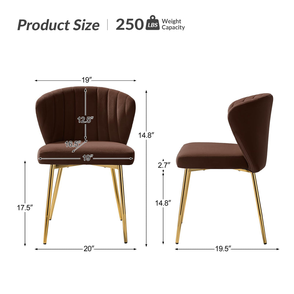 HULALA HOME Velvet Dining Chairs, Modern Small Armless Accent Chair with Gold Metal Legs, Living Room Upholstered Cute Side Chair, Elegant Tufted Back Vanity Chair for Bedroom, Auburn