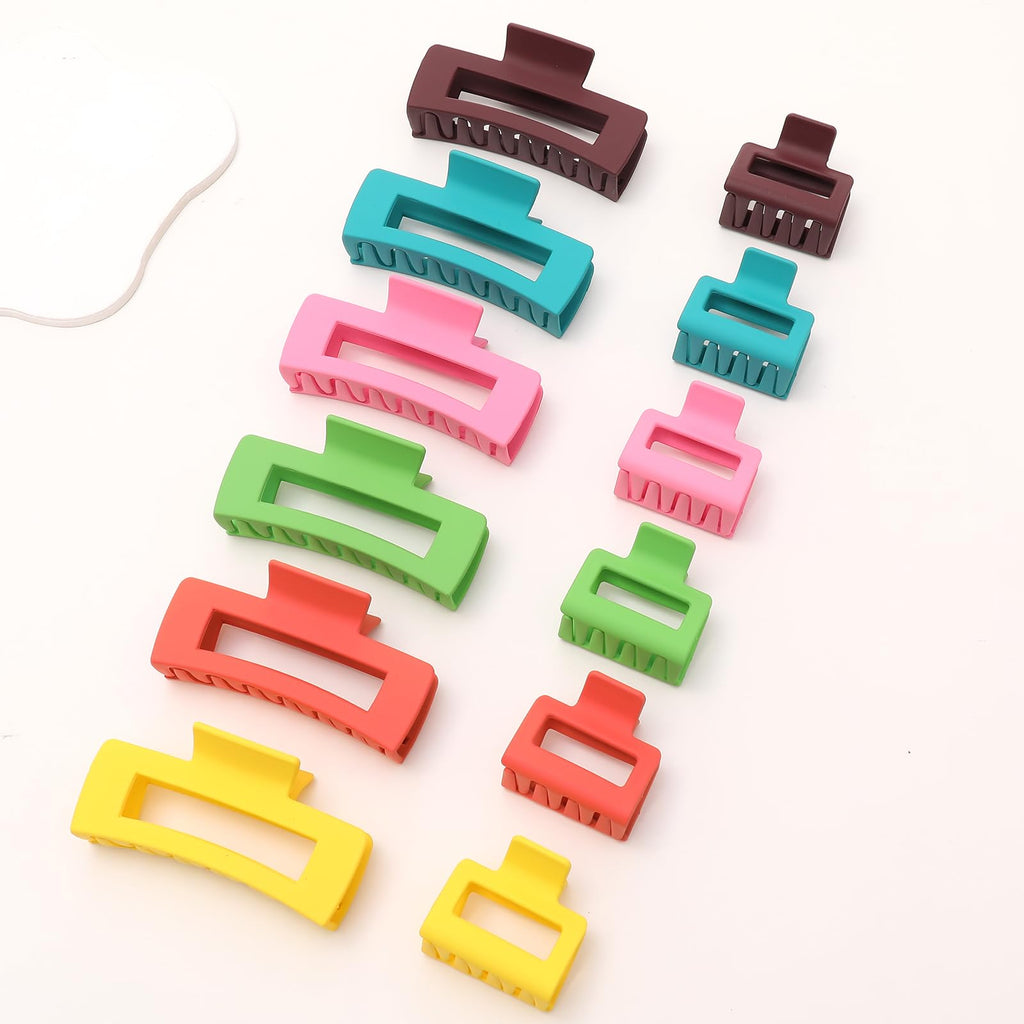 12 Pack Black Square Claw Clips, Big and Small Neutral Rectangle Hair Claw, Non-slip Matte Large Hair Clips for Women,Strong Hold jaw clip for Thick Thin Hair