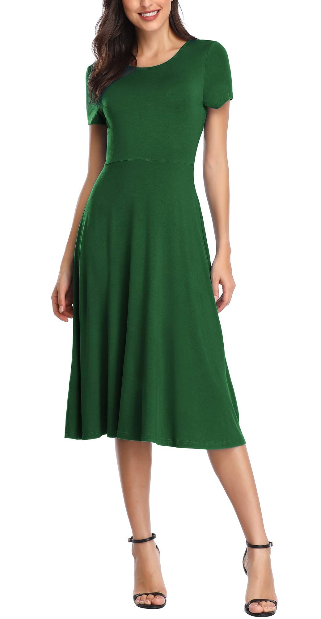 Urban CoCo Women's Vintage Short Sleeve High Waist Flared Midi Casual Summer Dress