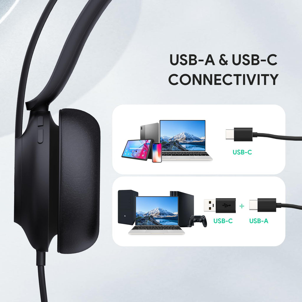 Yealink USB Wired Mono Headset,UH37 Computer Headset with Noise Cancelling Microphone,USB-A/C Call Center Headset for Teams,Zoom,Computer PC Laptop