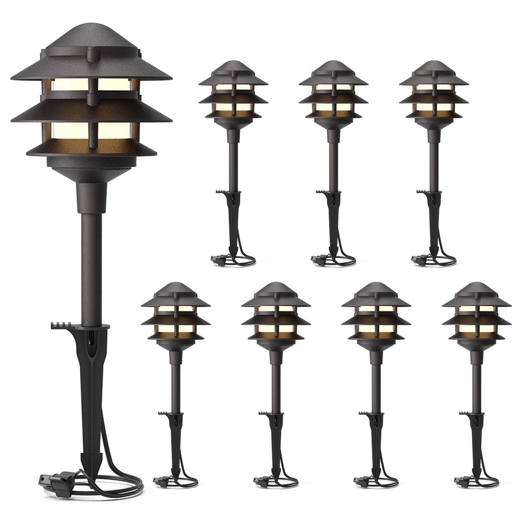 GOODSMANN Landscape Lighting 4PK Pathway Lights Low Voltage 2.2 Watt LED 12V AC Landscape Lights 30 Lumen Warm White with Cable Connectors Metal Stakes 9122-21102-04A