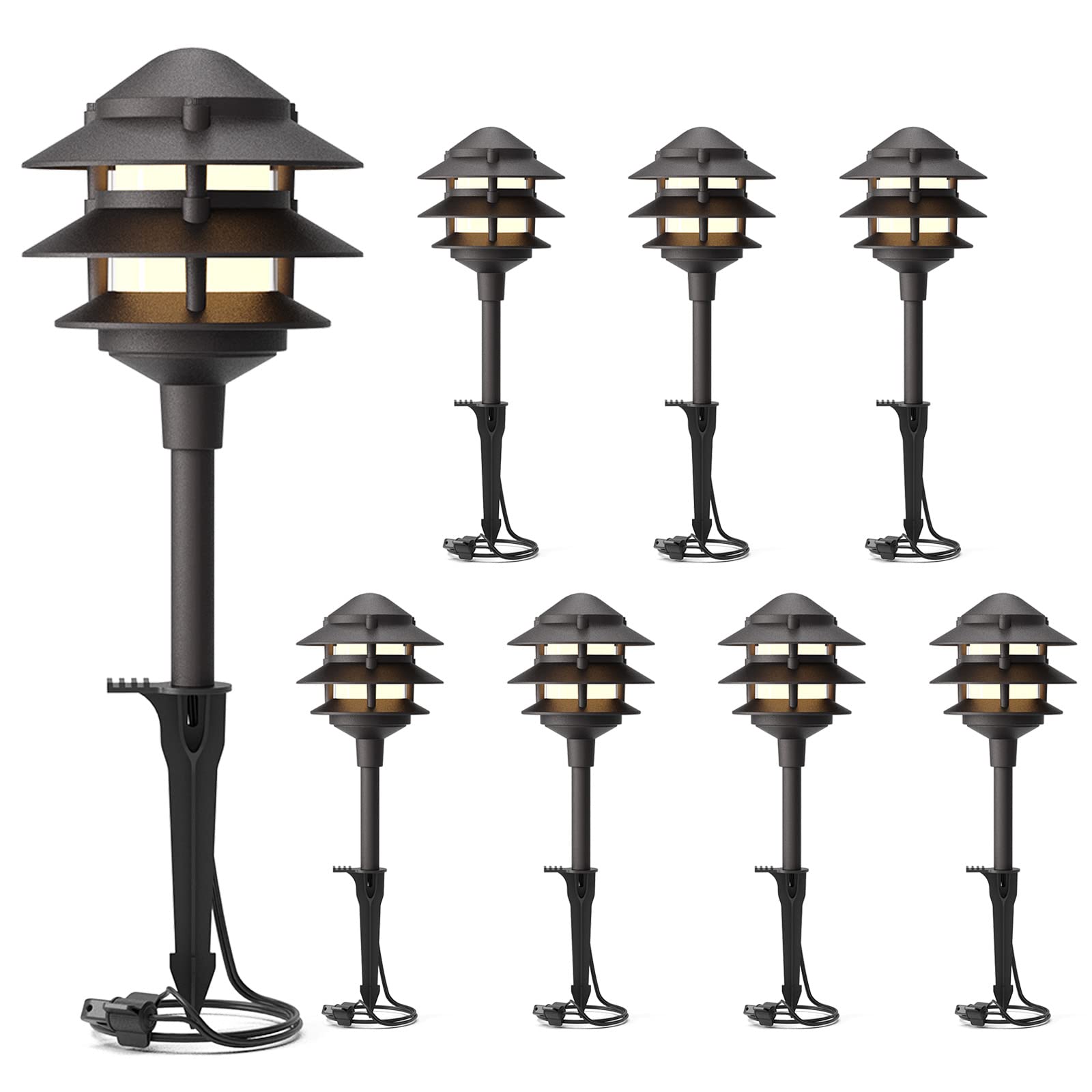 GOODSMANN Landscape Lighting 4PK Pathway Lights Low Voltage 2.2 Watt LED 12V AC Landscape Lights 30 Lumen Warm White with Cable Connectors Metal Stakes 9122-21102-04A