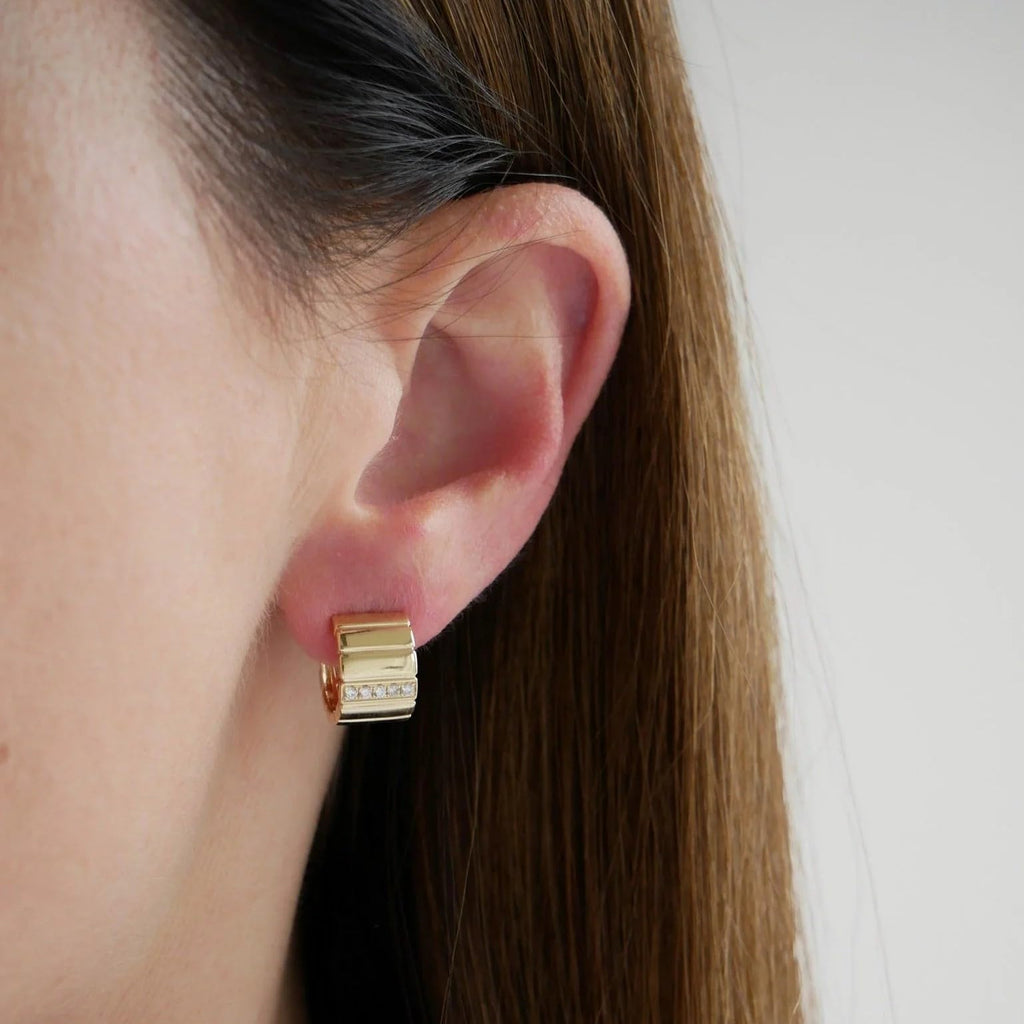 Obidos 14K Gold Plated Illusion Stud Earrings for Women | Triple Huggie Hoop Earrings for One Hole| Trendy Simple Hypoallergenic Fashion Accessories Gold Jewelry Gifts for Womens