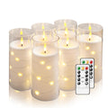 Flickering Flameless Candles with Remote Timer, 6pcs LED Battery Operated Candles with Embedded String Lights Red, Same Size D3 H6