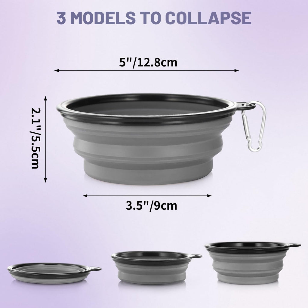 Dog Bowl Pet Collapsible Bowls, 2 Pack Collapsible Dog Water Bowls for Cats Dogs, Portable Pet Feeding Watering Dish for Walking Parking Traveling with 2 Carabiners (Small, Black & Pink)