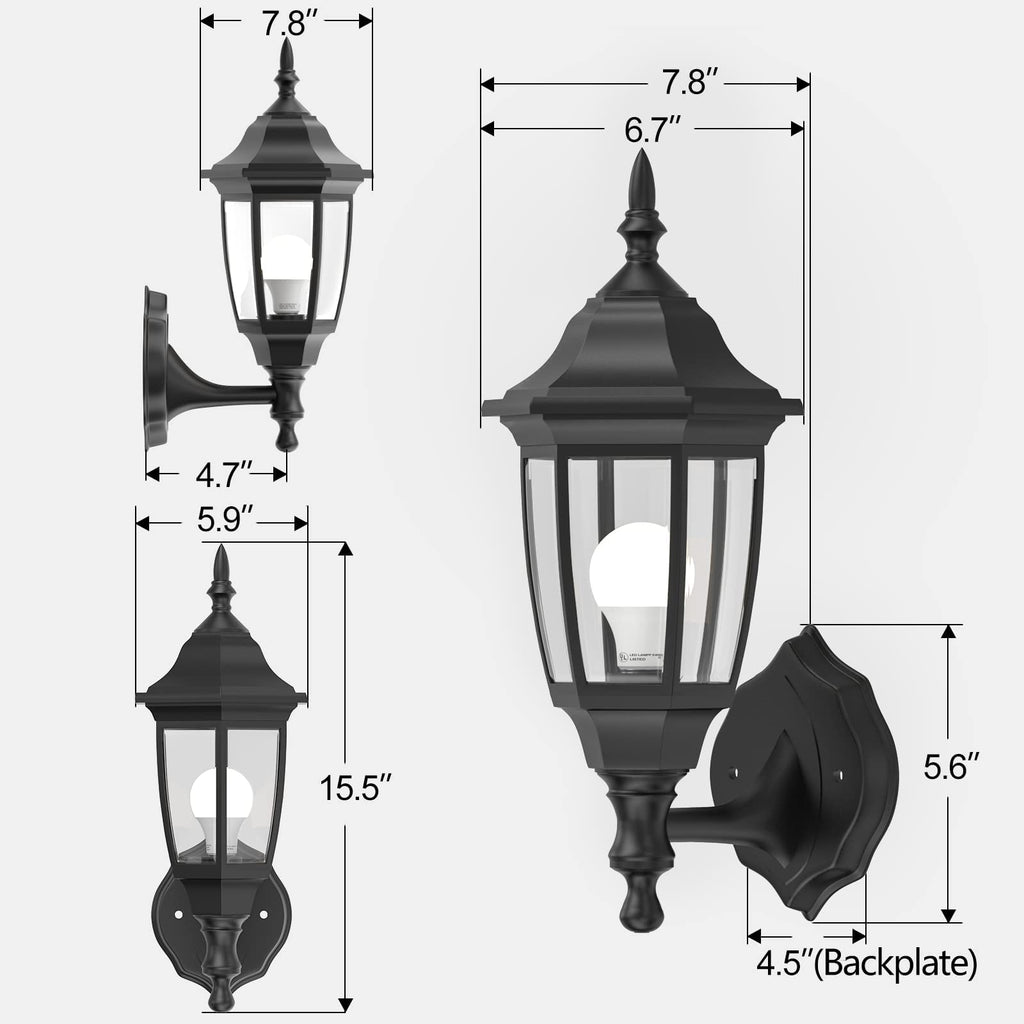 EMART Dusk to Dawn Plastic Outdoor Wall Light Fixtures with Bulbs, Waterproof and Anti-Corrosion Porch Sconces, Exterior Lanterns Wall Mount Lamp for Outside, Garage, Front Door, Patio, 1 Pack, Black