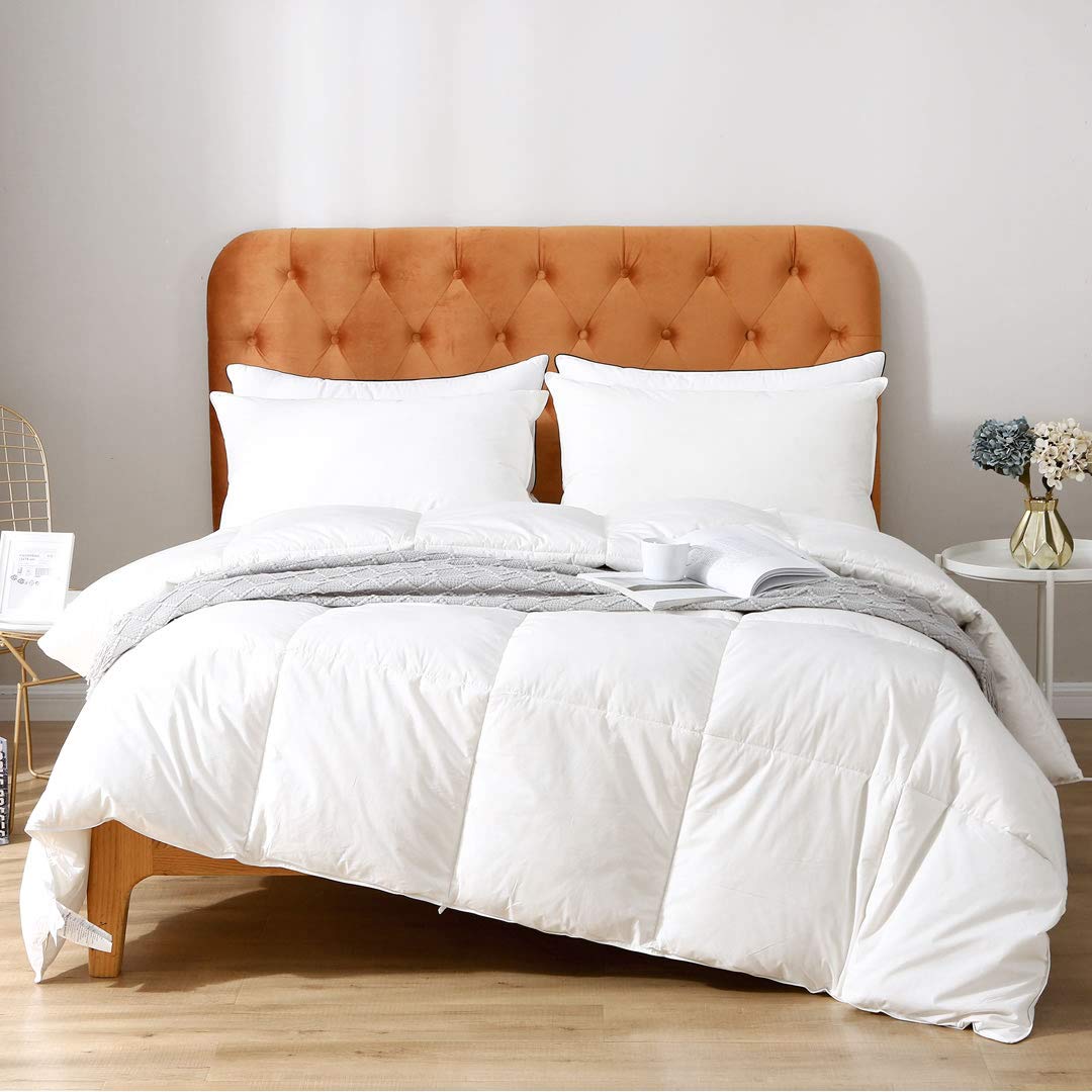 Gray Feathers Down Comforter Twin - 100% Organic Cotton, Medium Warm All Seasons Machine Washable Duvet Insert with Tabs (68x90, Mirage Grey)