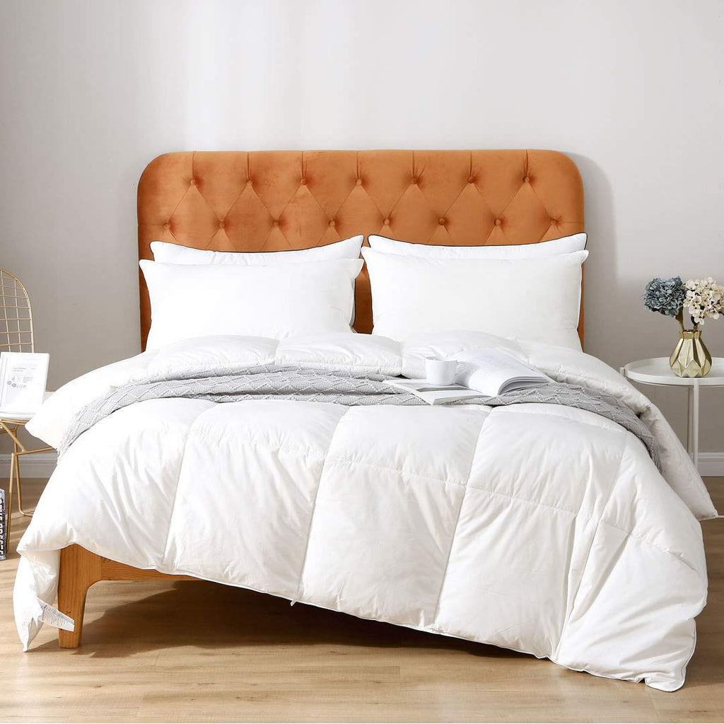 Gray Feathers Down Comforter Twin - 100% Organic Cotton, Medium Warm All Seasons Machine Washable Duvet Insert with Tabs (68x90, Mirage Grey)