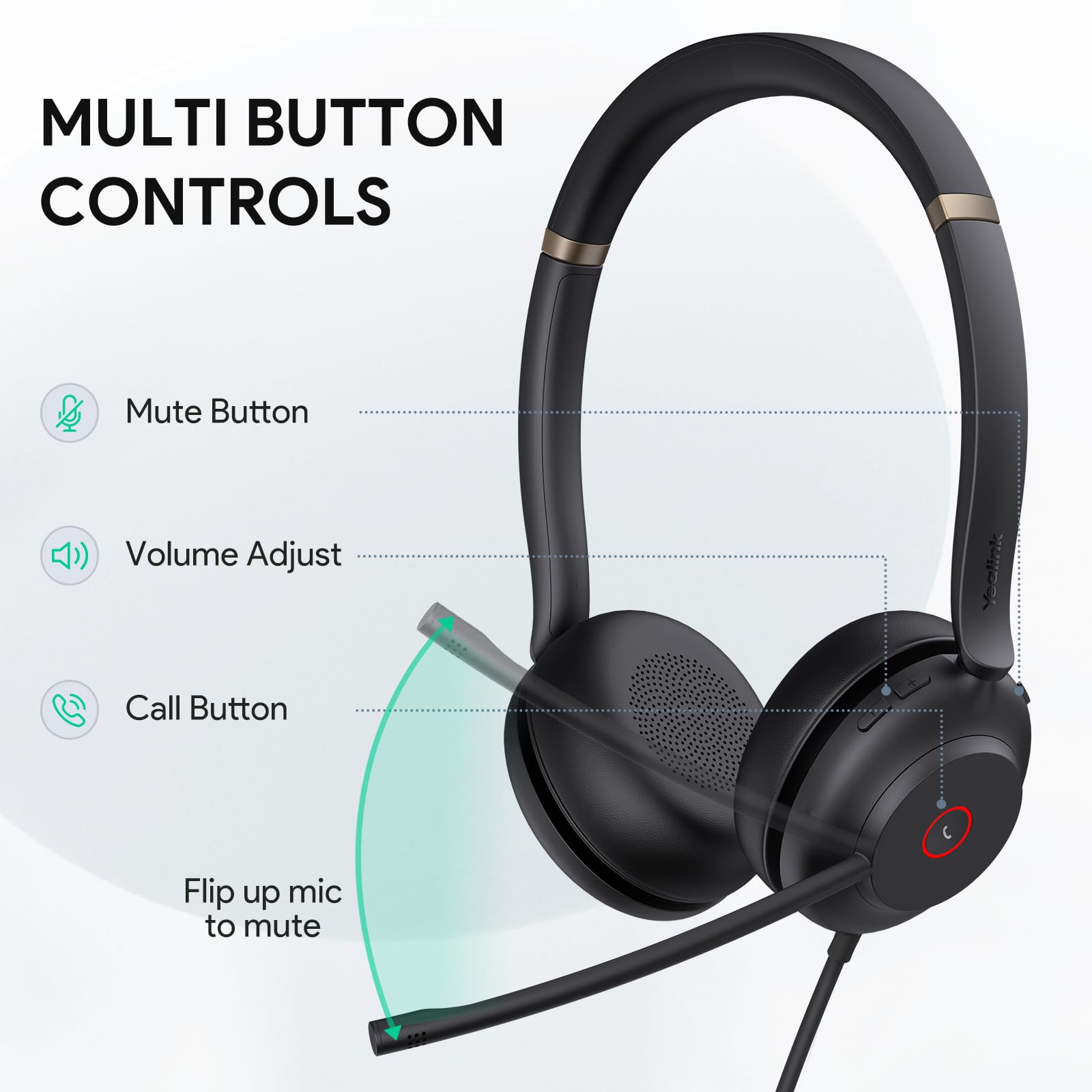Yealink USB Wired Mono Headset,UH37 Computer Headset with Noise Cancelling Microphone,USB-A/C Call Center Headset for Teams,Zoom,Computer PC Laptop