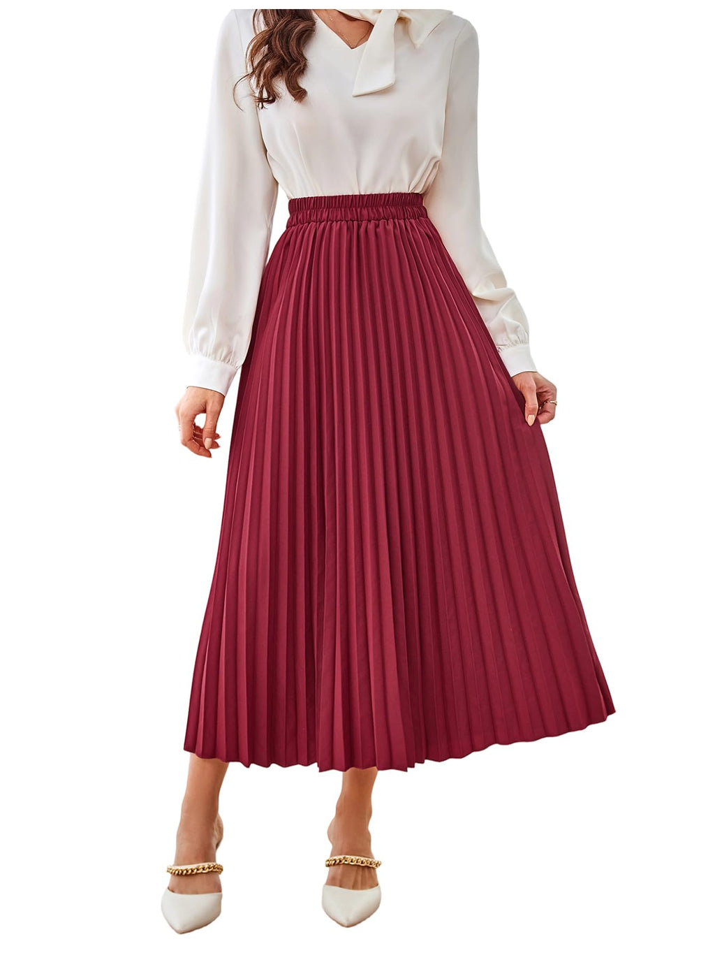 SweatyRocks Women's Casual Solid Longline Pleated Long Skirt
