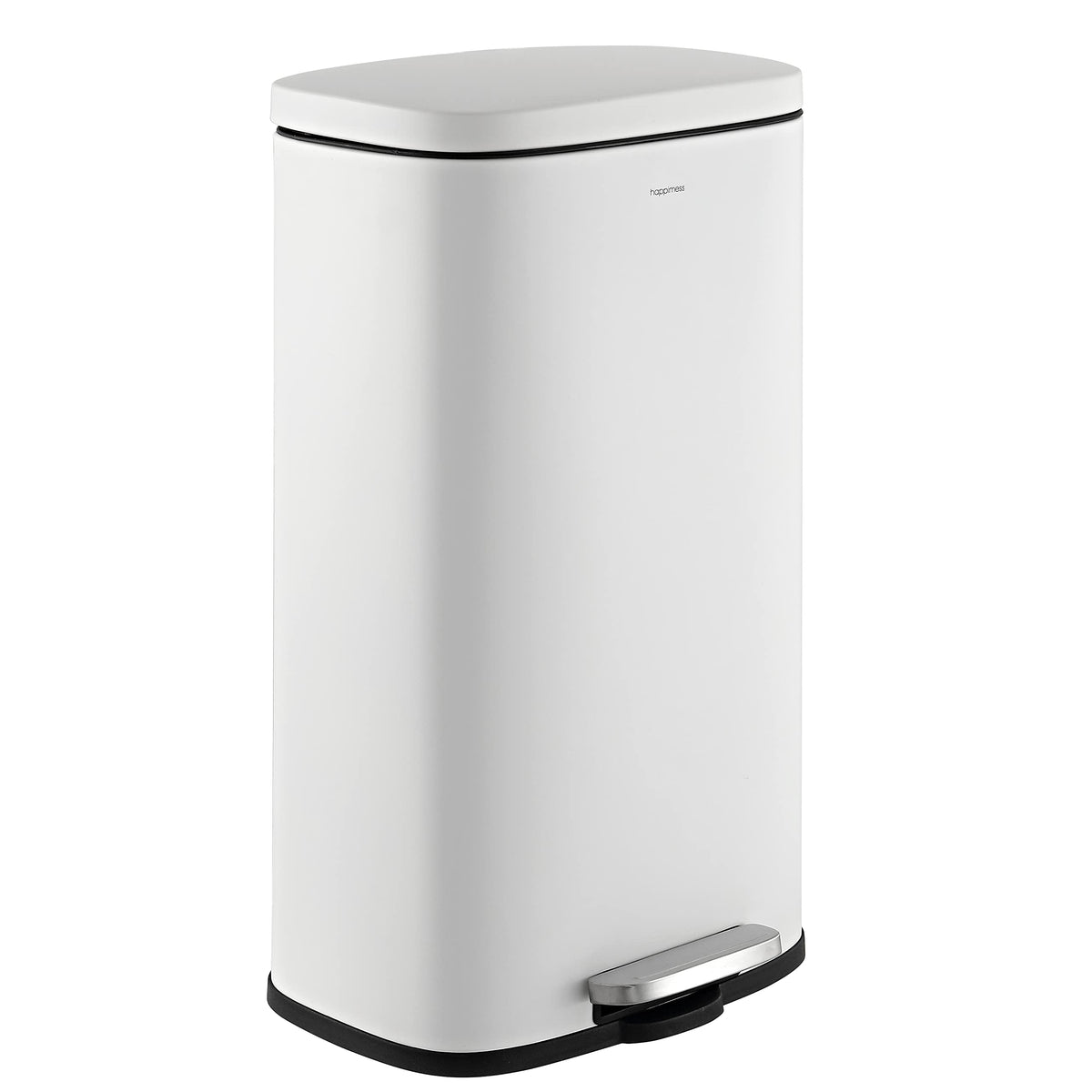 happimess HPM1011B Curtis 8-Gallon Step-Open Trash Can with Soft-Close Lid, Modern, Minimalistic, Fingerprint Proof for Home, Kitchen, Laundry Room, Office, Bedroom, Bathroom, Black