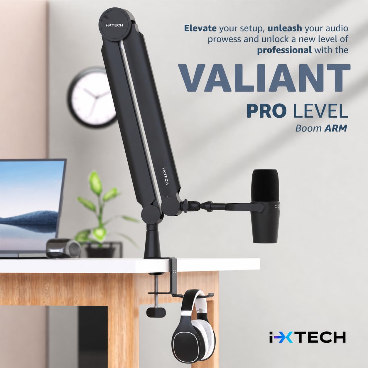 IXTECH Premium Microphone Boom Arm with Desk Mount, 360° Rotatable, Fully Adjustable, for Podcast, Video, Gaming, Radio, Studio, Recording, Sturdy and Universal VALIANT Model