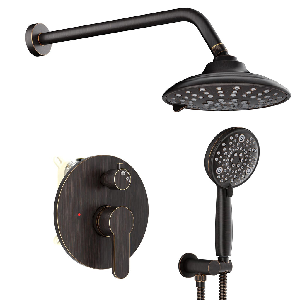 EMBATHER Shower Faucets Sets Complete, with 3 Setting High Pressure Shower Head Combo, Bathroom Wall Mounted Rainfall Shower System Fixtures with 8-Mode Handheld Spray, Brushed Nickel