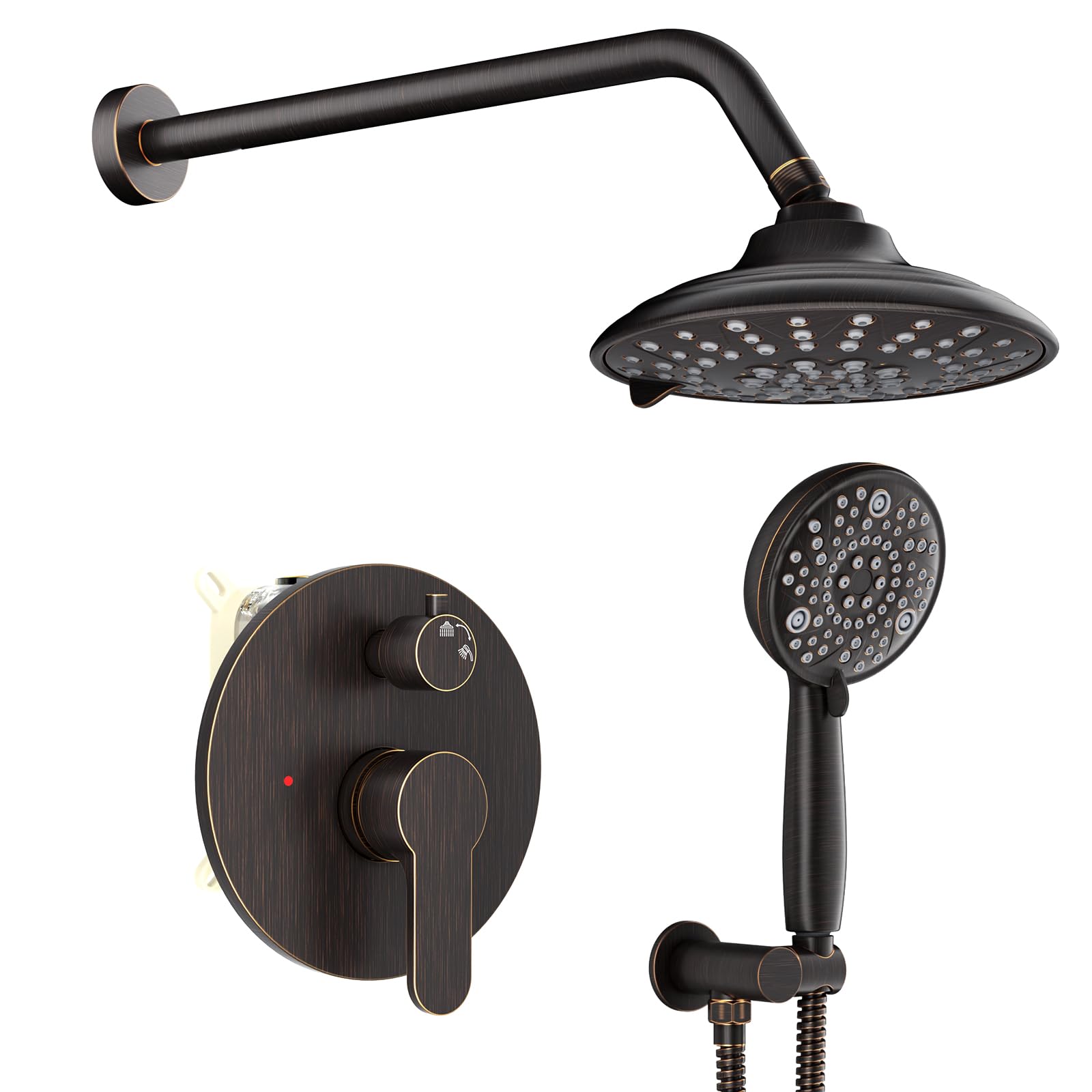EMBATHER Shower Faucets Sets Complete, with 3 Setting High Pressure Shower Head Combo, Bathroom Wall Mounted Rainfall Shower System Fixtures with 8-Mode Handheld Spray, Brushed Nickel