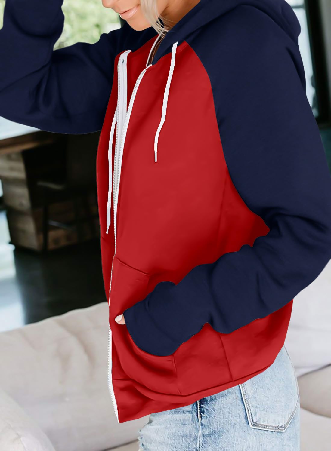 EZBELLE Women's Color Block Zip Up Hoodie Sweatshirt Casual Long Sleeve Jacket Sweater with Pockets