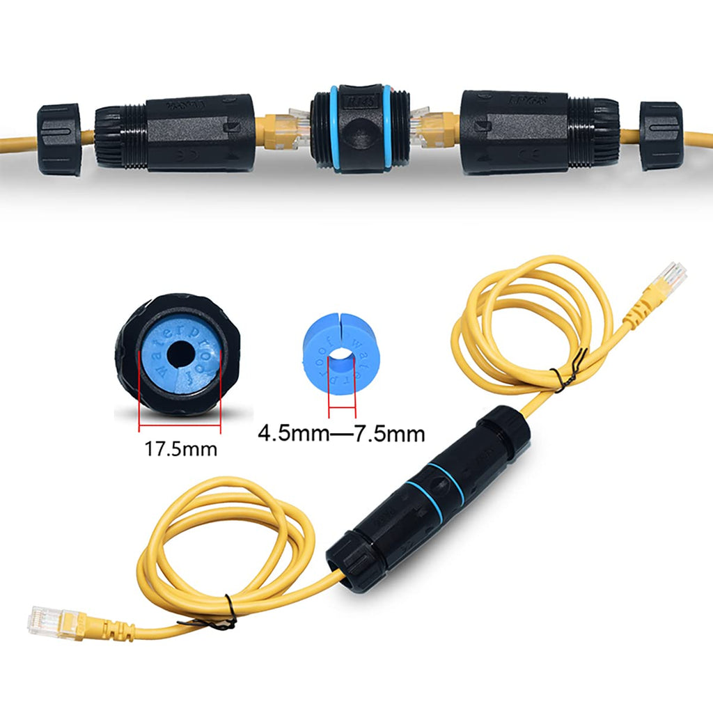 ZUZONG IP68 Waterproof RJ45 Coupler Splitter, Waterproof Ethernet Coupler 1 in 2 Out Splitter IP68 Ethernet Outdoor LAN Cable Connector for Cat5/Cat5e/Cat6/Cat7/Cat8 Ethernet Cable (1 Pair Female)