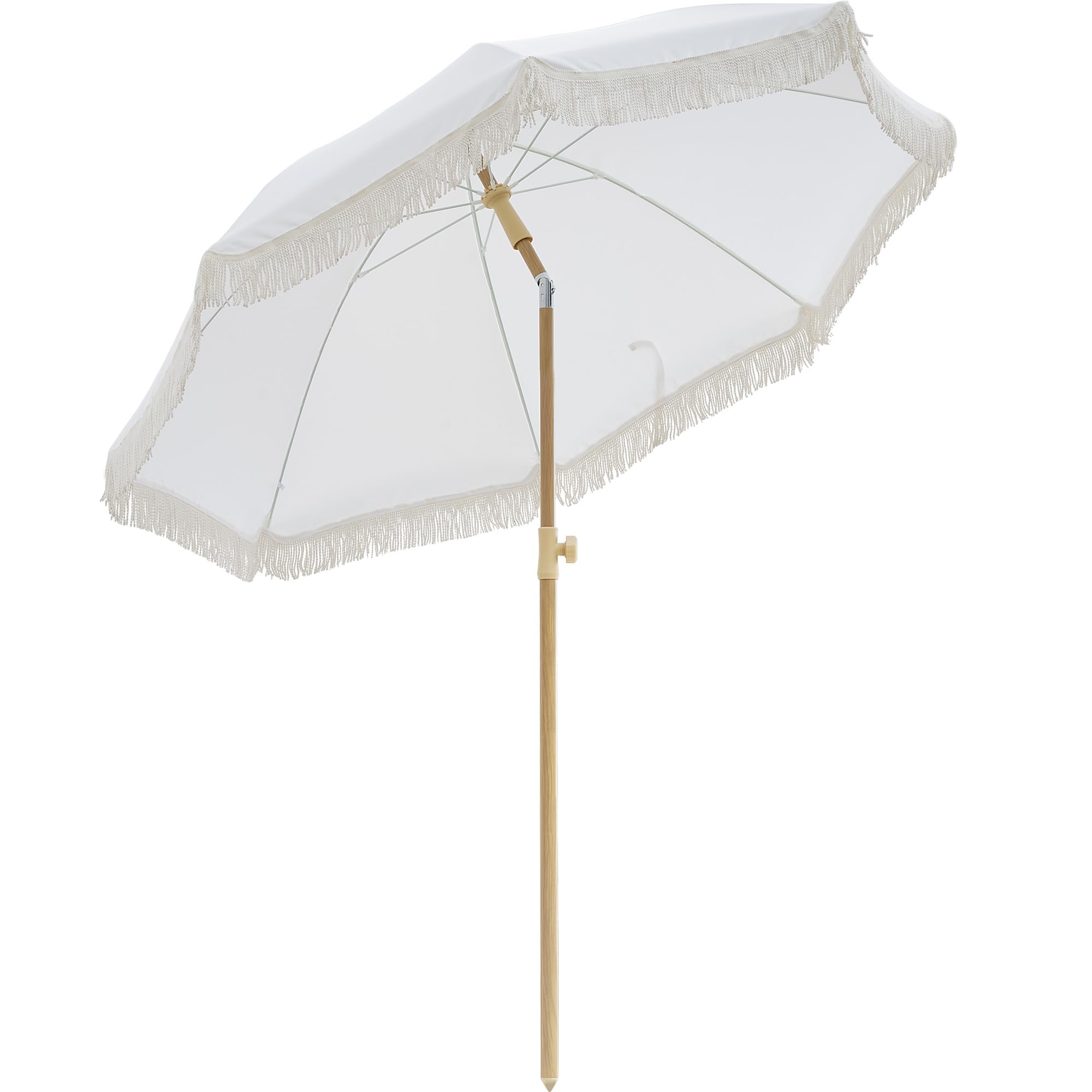 6.5FT Boho Patio Umberlla with Fringe,UPF50+ Outdoor Umbrella with Fiberglass Ribs and Push Button Tilt,Tassels Umbrella for Beach,Terrace,Picnic