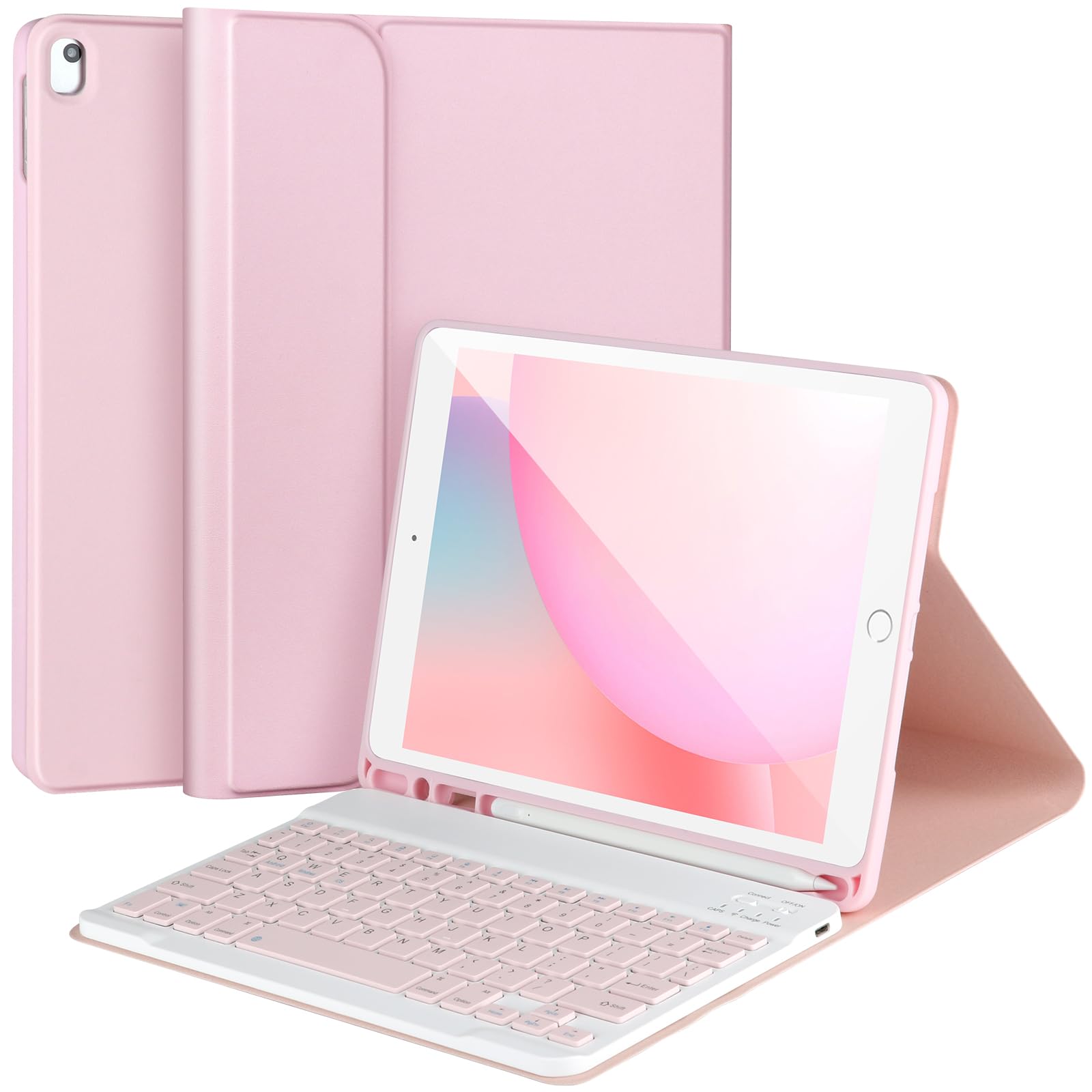 AHYWTAN Keyboard Case for iPad 9/8/7th Gen 10.2, Bluetooth Keyboard with 7 Color Backlit, iPad 10.2 inch Case with Keyboard, Pencil Holder, Black-L