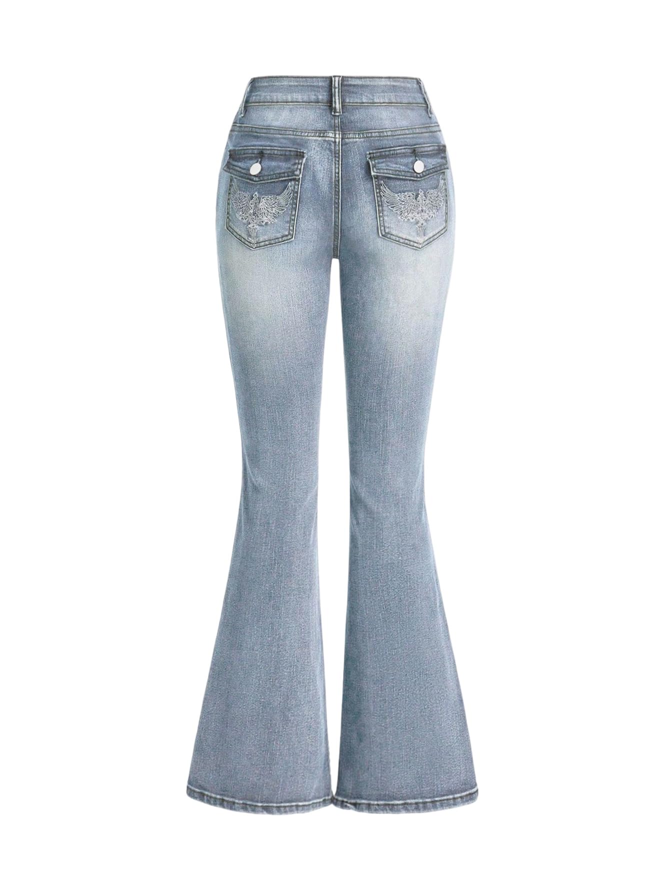 MakeMeChic Women's Bell Bottom Jeans Stretchy Flared Jeans Embroidered Y2K High Waist Denim Pants