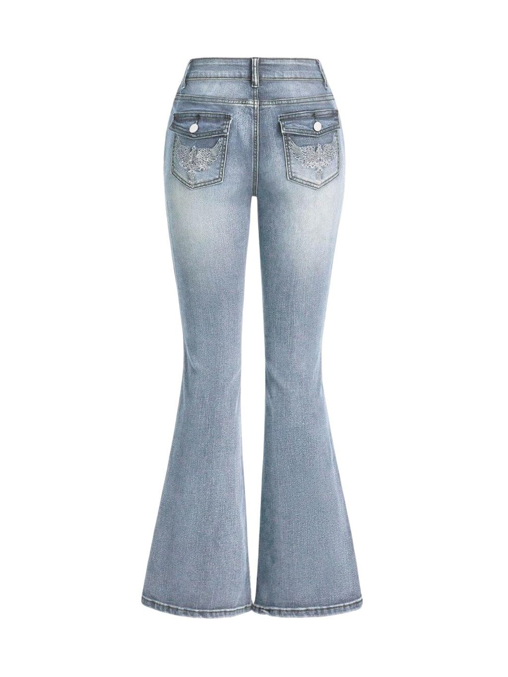 MakeMeChic Women's Bell Bottom Jeans Stretchy Flared Jeans Embroidered Y2K High Waist Denim Pants