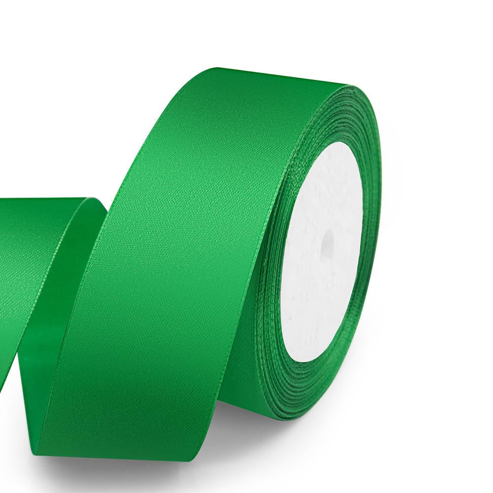 1" Wide x 100 Yards Single Face Polyester Satin Ribbon, Satin Ribbon for Crafts, Gift, Hair Bows, Wedding Party Decoration, Bow Making & Other Projects (Apple Green)