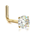 14K Real Gold Nose Studs, 18G 20G Solid Gold L Shaped Nose Rings, Simulated Diamond CZ Hypoallergenic Nose Piercings for Women Men 1.5 2 3MM