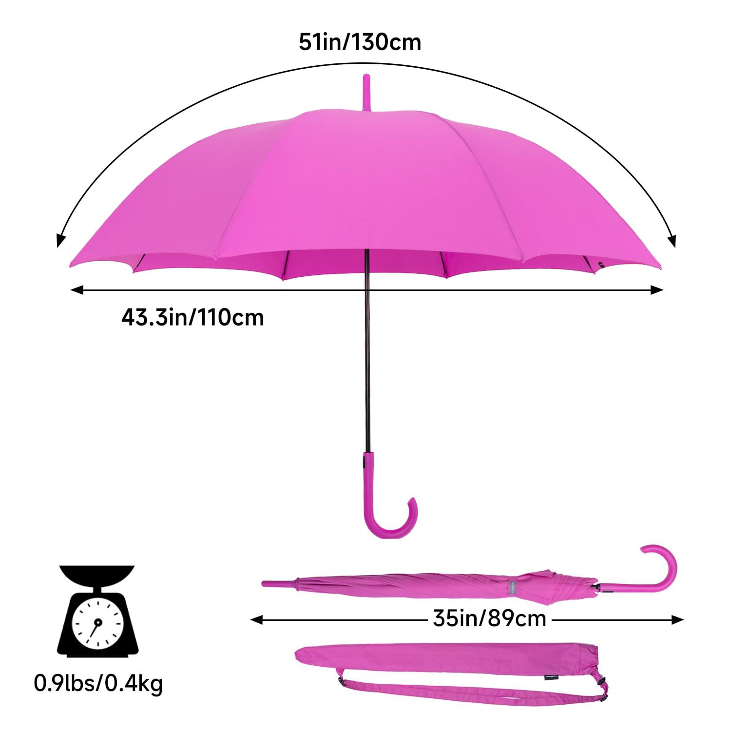 RUMBRELLA UV Stick Umbrella Auto Open UPF 50+ with J Hook Handle 51IN