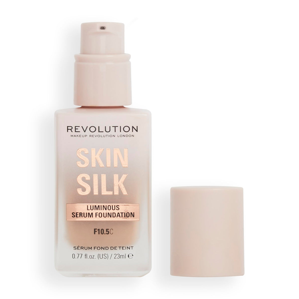 Revolution Skin Silk Radiant Satin Serum Foundation, Buildable Coverage with Hydrating Hyaluronic Acid for a Natural Finish, Vegan & Cruelty-Free, F0.5C Fair Skin Tones, 0.77 fl oz