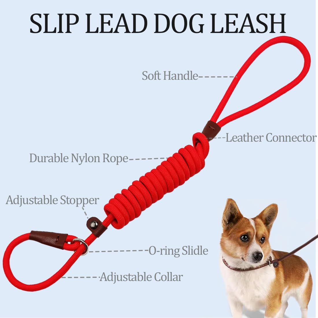 MayPaw Slip Lead Control Leash for Dogs No Pull, 13+ Colors Classic Dog Lead 7 FT Pet Slip Leash, 1/4” Rope Leashes for Small Medium Animals (7ft*1/4", Black)