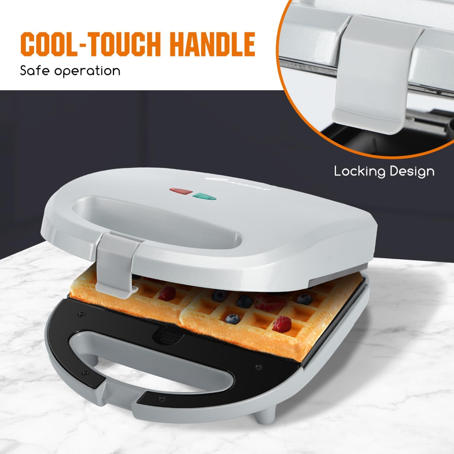 Aigostar Sandwich Maker Panini Press Grill, 3 in 1 Waffle Maker with Removable Non-stick Plates, Electric Grilled Cheese Maker, Portable Cool Touch Handle, Led Indicator Lights & Easy to Clean, 750W