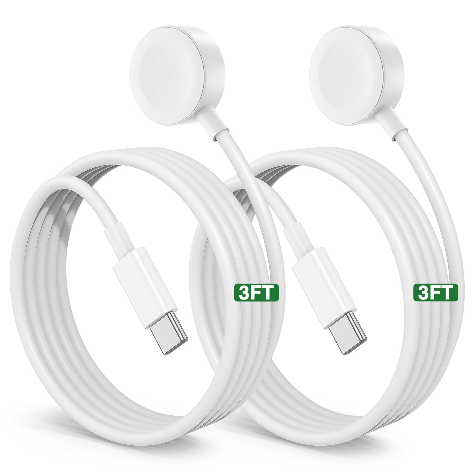 2Pack for Apple Watch Charger Cable, 3FT USB C to Magnetic Wireless Fast i-Watch Charging Cord [Portable], Compatible with iWatch Series Ultra/9/8/7/6/SE/SE2/5/4/3/2 - Black