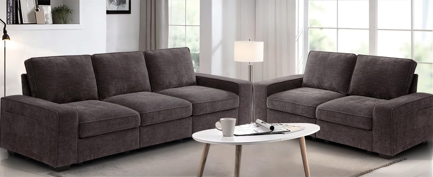 TEKAMON 100" Modular Sectional Sofa with Seats Storage, L Shaped Couch with Movable Ottoman for Living Room, Couch with Chaise, Solid Wood Frame, Spring Cushions, USB Port, Removable Covers, Beige