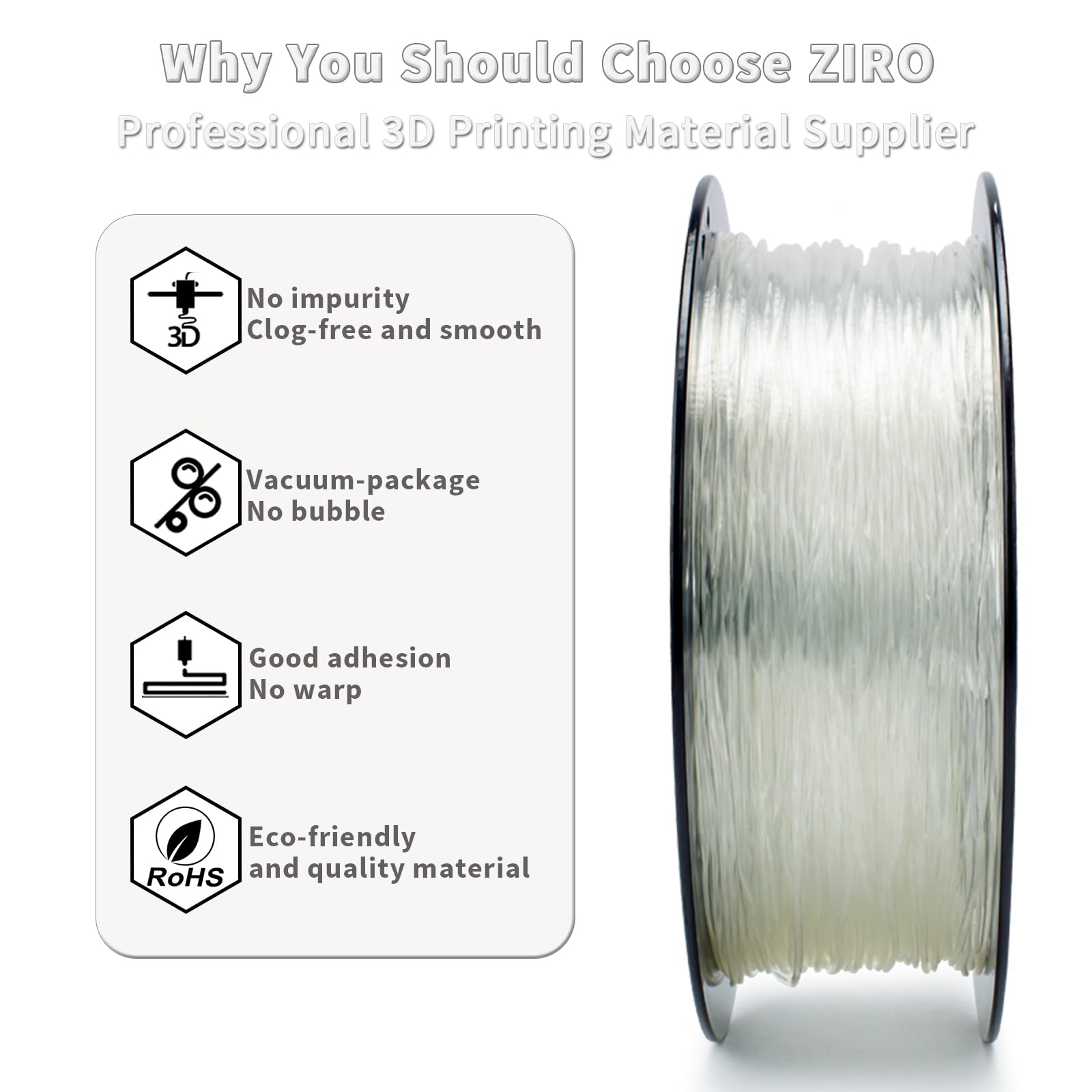 ZIRO TPU Filament 1.75mm 3D Printer Filament, Shore 95A Hardness TPU, Flexible Soft Material, 0.8KG/1.8lbs Spool, Fit Most FDM 3D Printers, Black