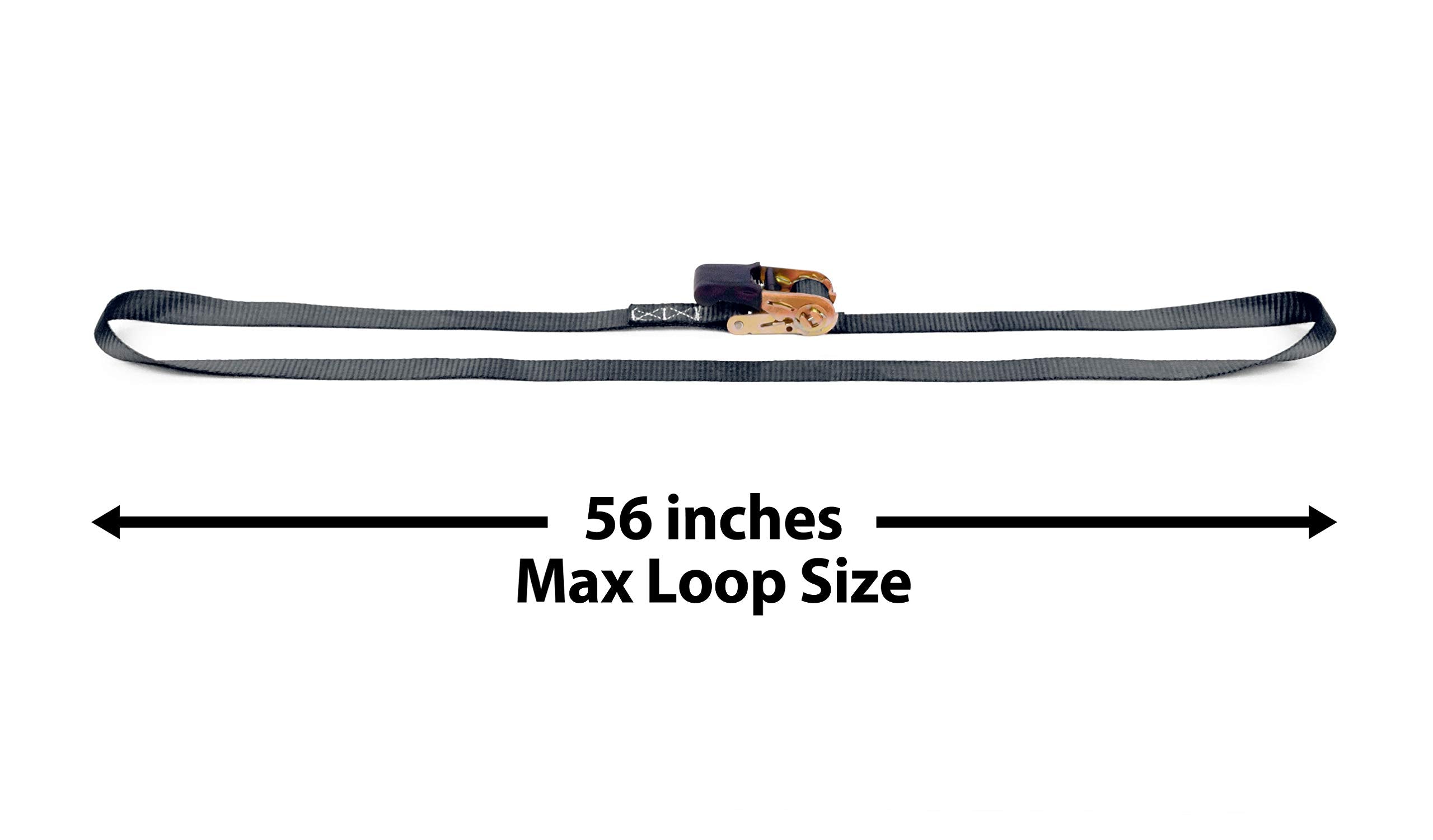 PowerTye 1in x 4ft Easy-Grip Light-Duty Endless Ratchet (no Hooks) - 400 lb. Working Load Limit / 1,200 lb. Breaking Strength - Black 2-Pack
