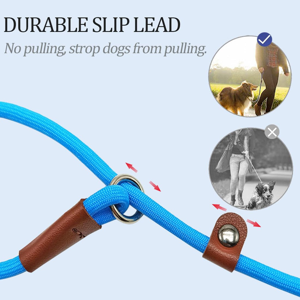 MayPaw Slip Lead Control Leash for Dogs No Pull, 13+ Colors Classic Dog Lead 7 FT Pet Slip Leash, 1/4” Rope Leashes for Small Medium Animals (7ft*1/4", Black)