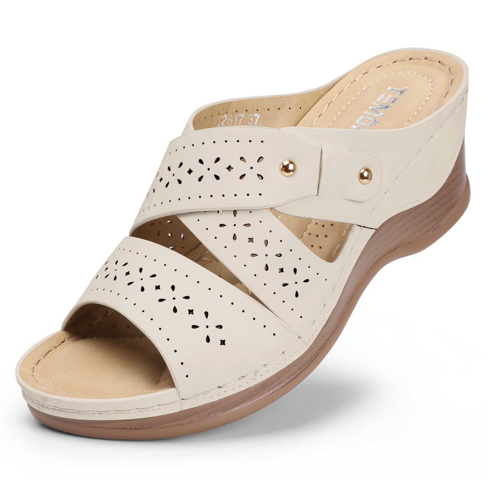 TEMOFON Wedge Sandals for Women Summer: Dressy Low Heel Sandals Black/Navy/White, Comfortable Walking, Arch support, Casual Slip on Summer Shoes, Size 5-11