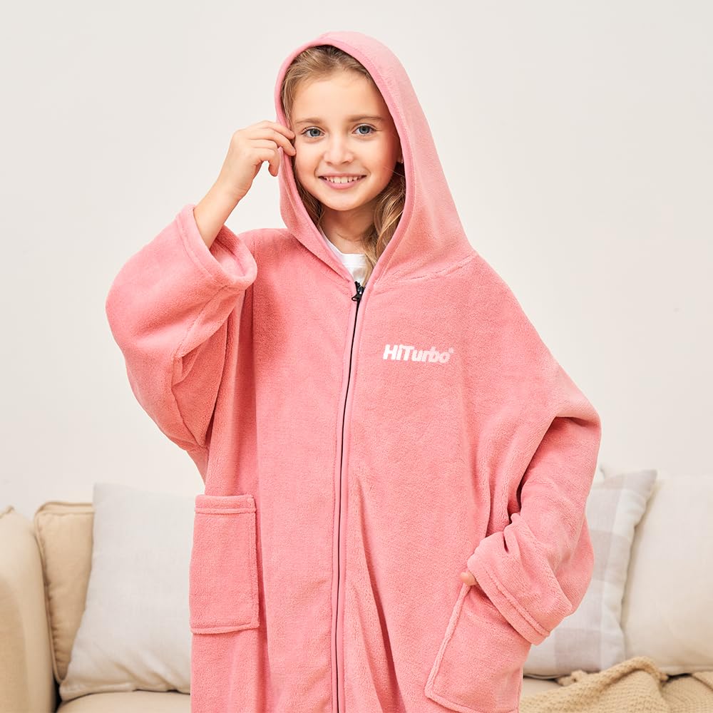 Hiturbo Kids Bath Towel Hoodie: Soft Plush Zipper Surf Poncho - Warm Fleece Changing Towels Swimming Outerwear (Blue)