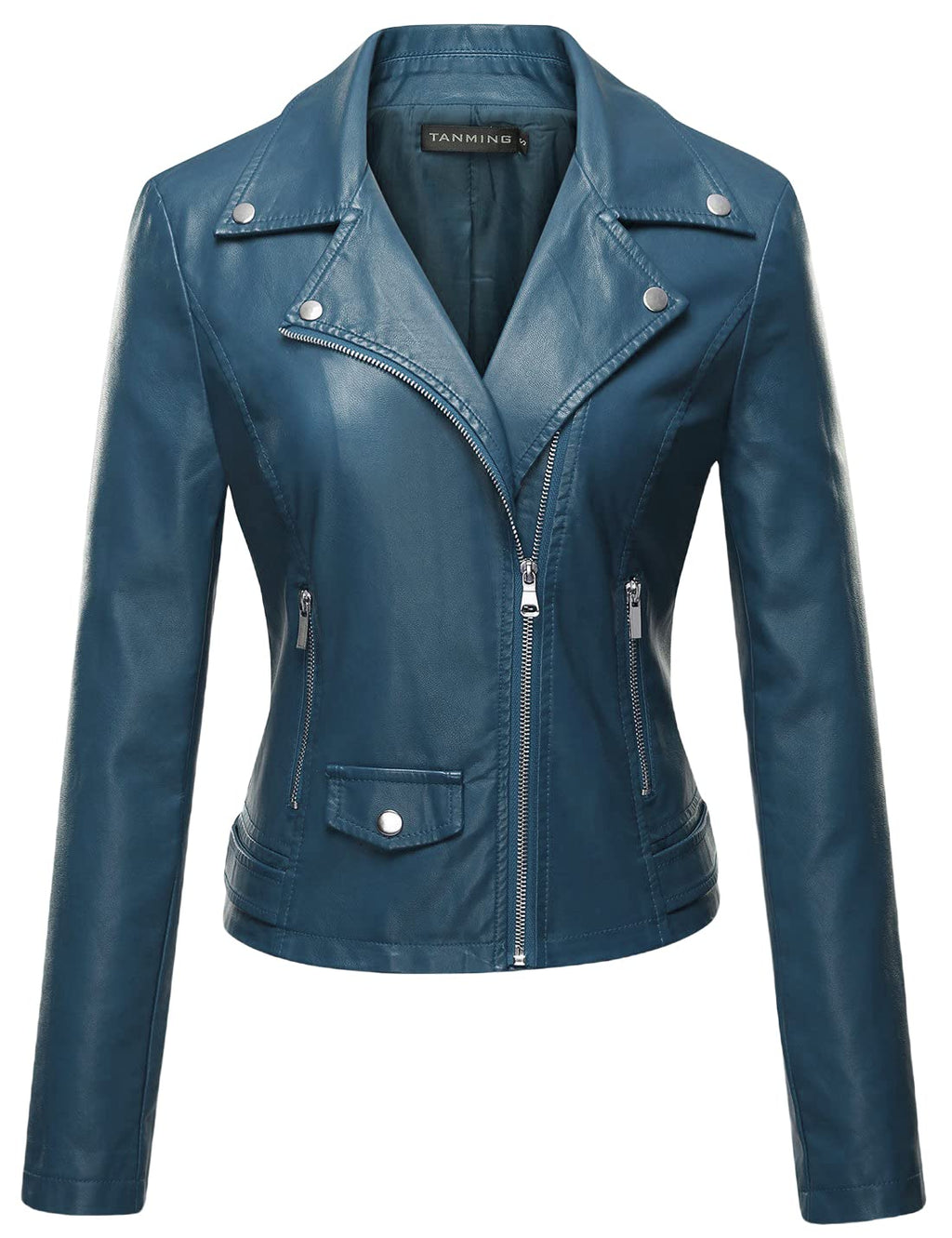 Tanming Women's Faux Leather Moto Biker Short Coat Jacket