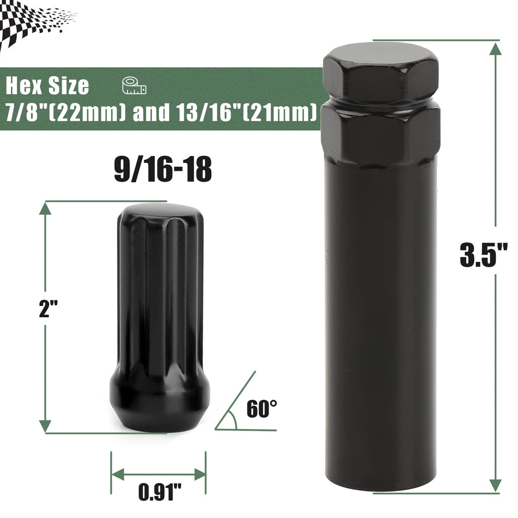 9/16-18 Spline Lug Nut 32pcs for Dodge 2500 3500 8 Lug, 9/16 x18 Closed End Lug Nut with 1 Socket Key for 1994-2011 Ram 2500 3500, 2002-2010 Ram 1500 Aftermarket Wheel