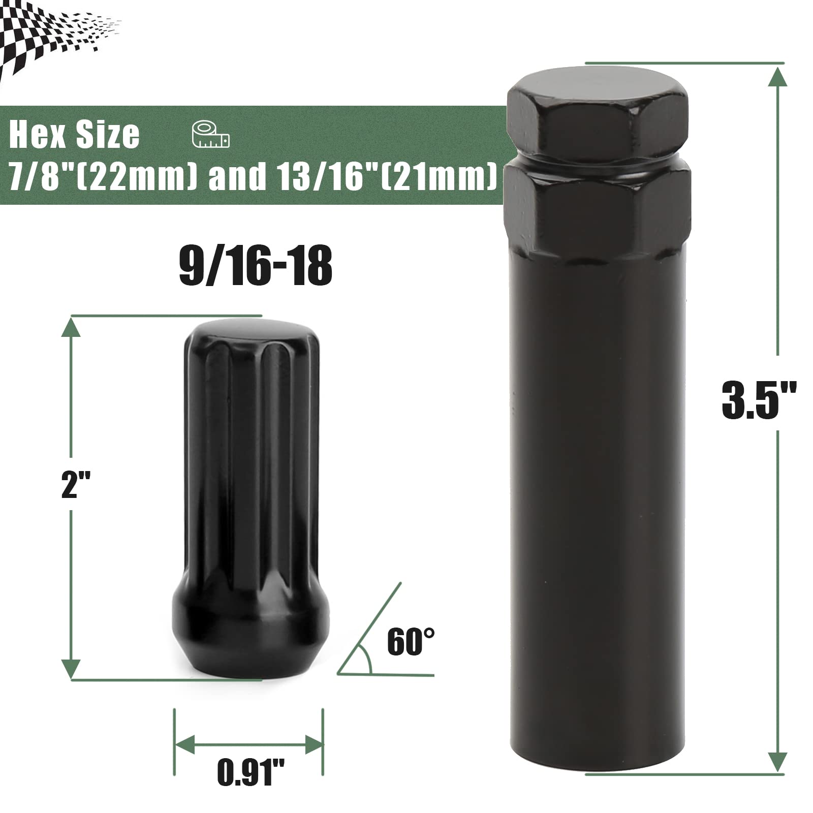 9/16-18 Spline Lug Nut 32pcs for Dodge 2500 3500 8 Lug, 9/16 x18 Closed End Lug Nut with 1 Socket Key for 1994-2011 Ram 2500 3500, 2002-2010 Ram 1500 Aftermarket Wheel