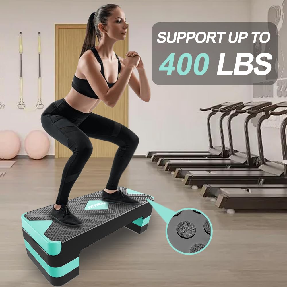 Aerobic Exercise Step, Adjustable Aerobic Stepper for Exercise, Workout Step Platform, Step Up Box, 26.5" Step Deck with 4” 6” 8” Adjustable Height Risers, Women Home Gym Fitness