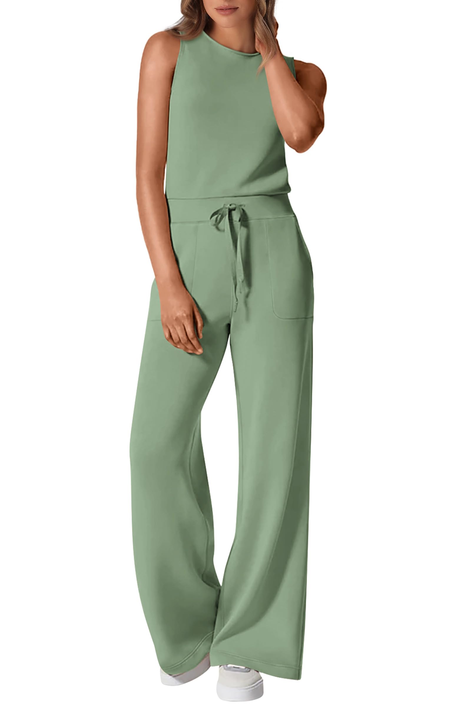 PRETTYGARDEN Jumpsuits for Women Casual 2026 Summer Sleeveless Wide Leg Pants Rompers One Piece Beach Vacation Spring Outfits