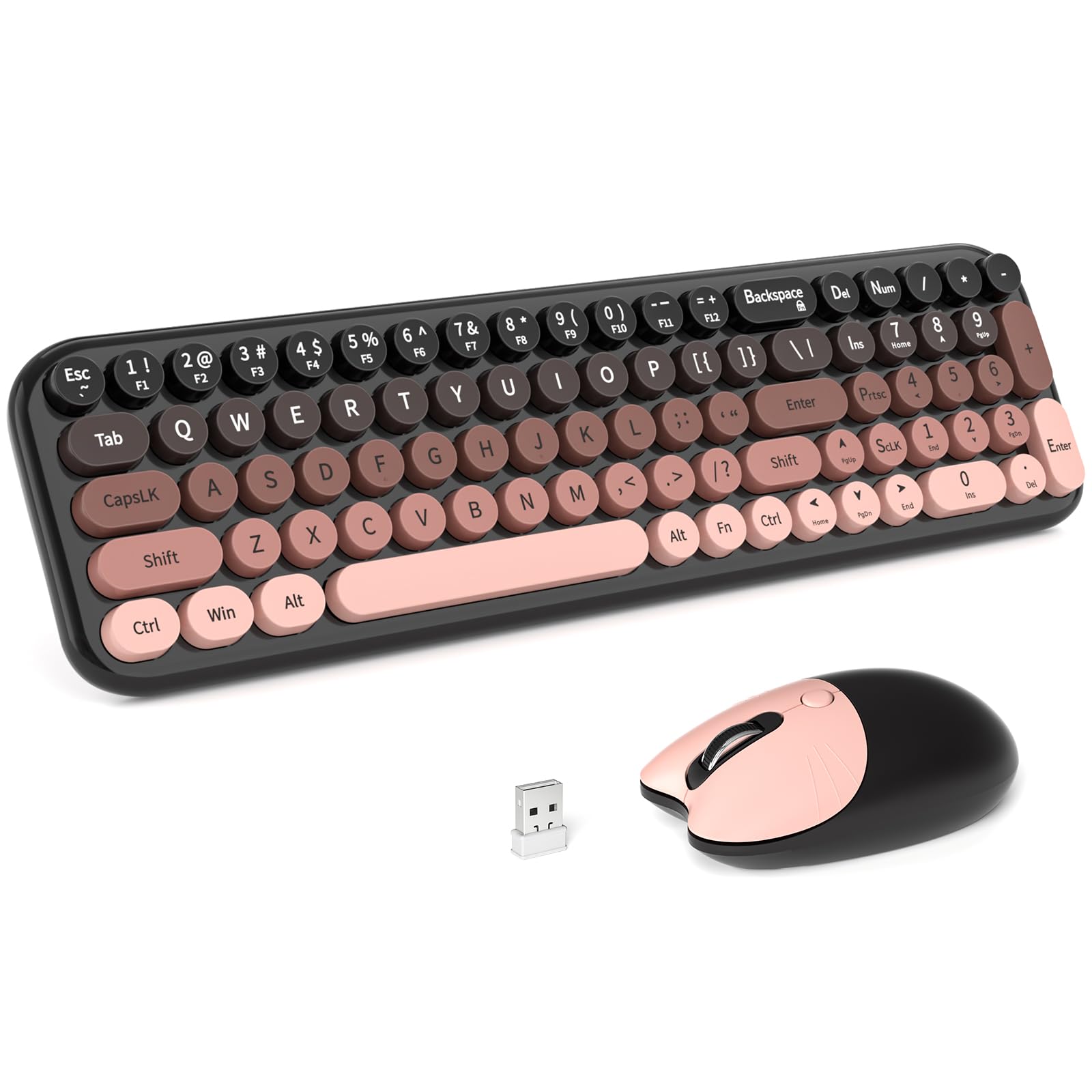 MOFII Wireless Keyboard and Mouse Combo, Compact Typewriter Retro Round Computer Keyboard and Mouse Set, Plug and Play, for Windows, Computer, Desktop, PC, Notebook - Black Green Gradient