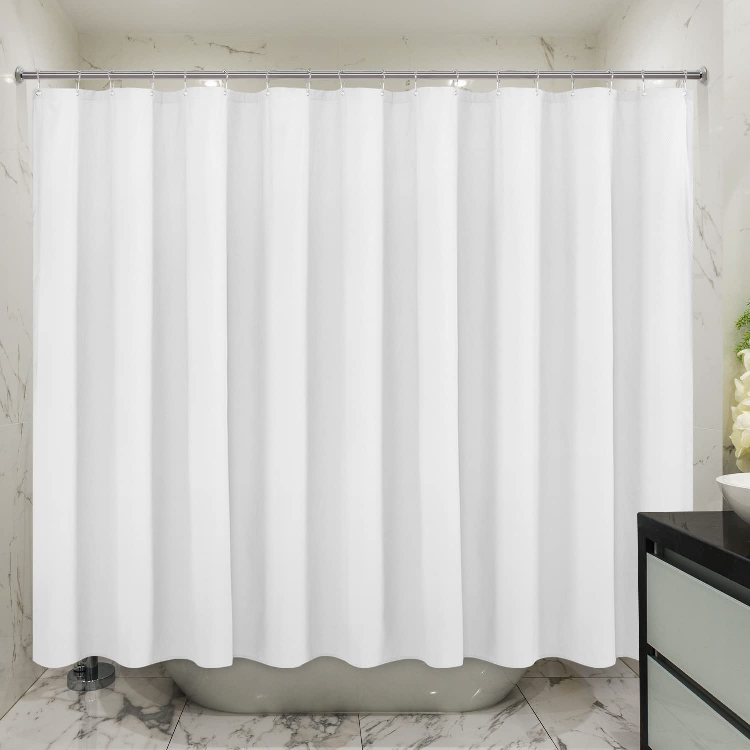 Mrs Awesome Embossed Microfiber Shower Curtain Liner 70 x 72 inches, Soft Fabric Shower Curtain Washable and Water Repellent,70x72, Cream