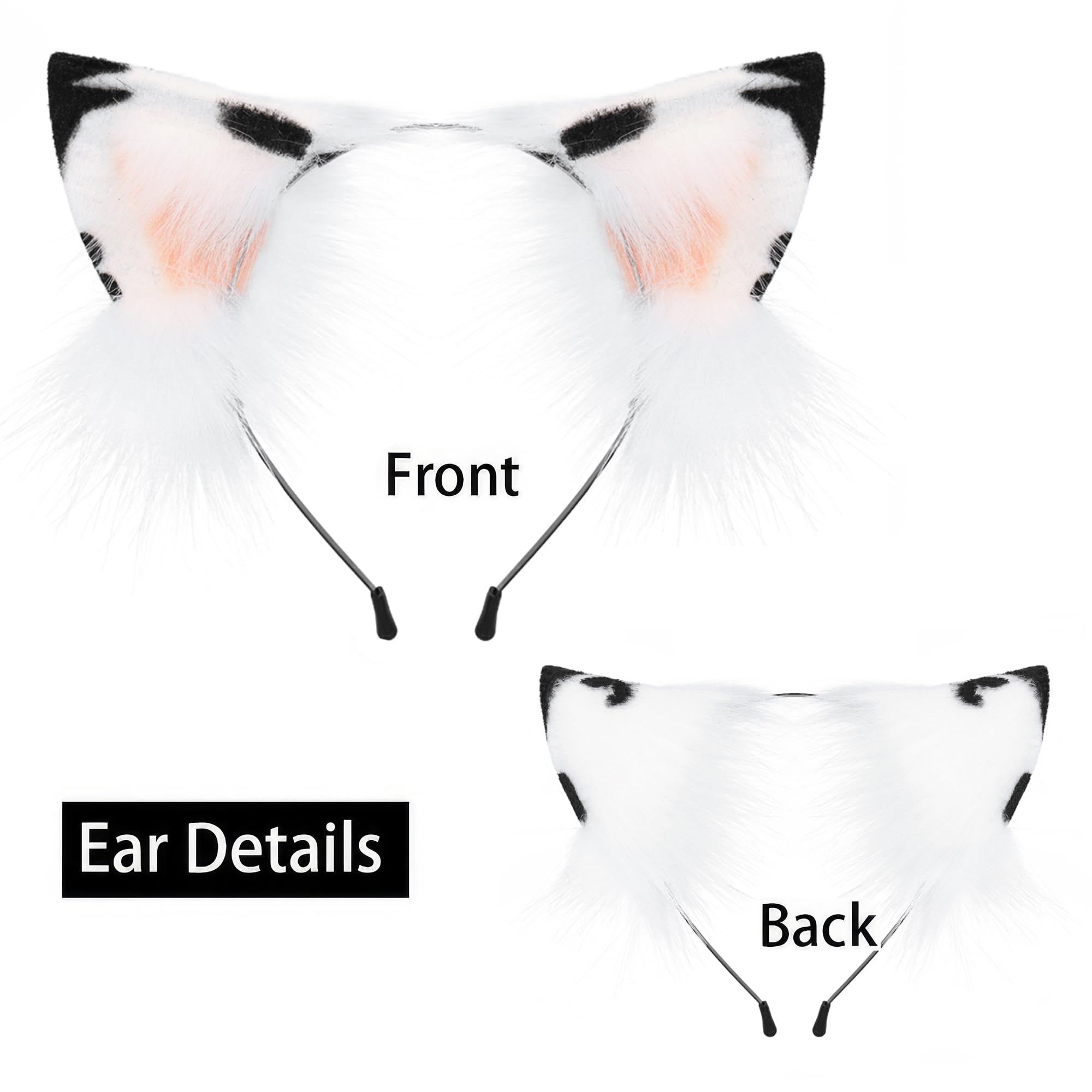 QinRuan Animal Cosplay Costume Accessories Furry Faux Fur Cat Ears Headband and Fox Tail Set Halloween Accessory