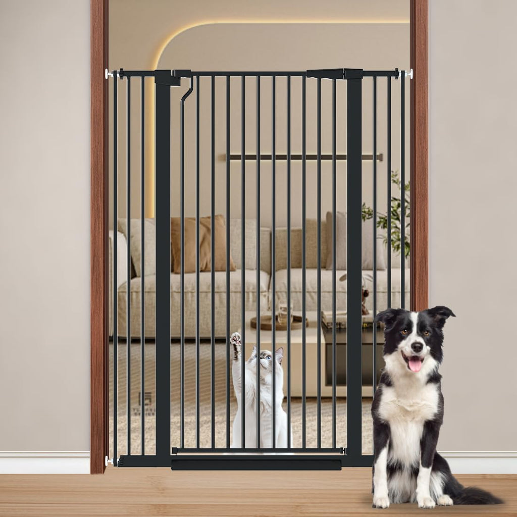 Fairy Baby 51.1" Extra Tall Pet Gate, 29.5"-32.6" Adjustable Width Auto Close Encrypted Tall Dog Gate, Cat Proof Metal Gate Indoor for Doorway Hallways, Pressure Mounted Child Safety Gates, Black